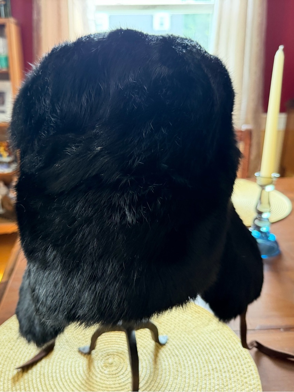 Mad Bomber Black  Trapper Fur Hat Suede Ties Size XL